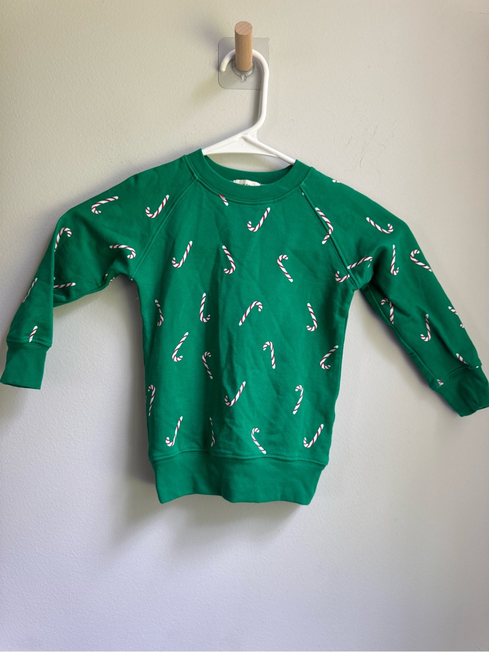 The Oaks Apparel Christmas Holiday Kids' Green Candy Cane Print Sweatshirt